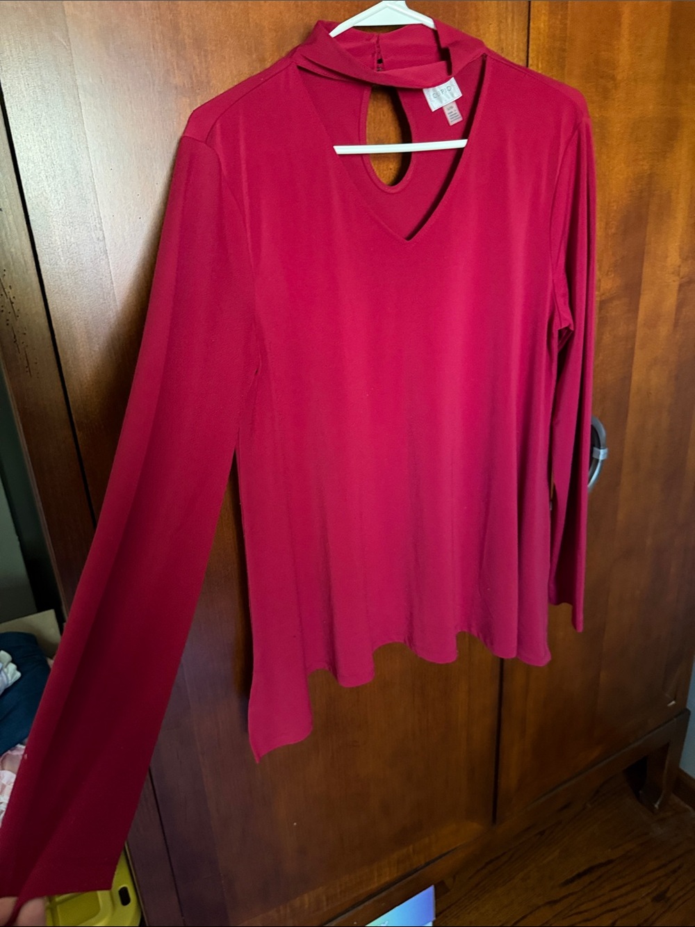 Cupio Wine-Red Long Sleeve Keyhole Top